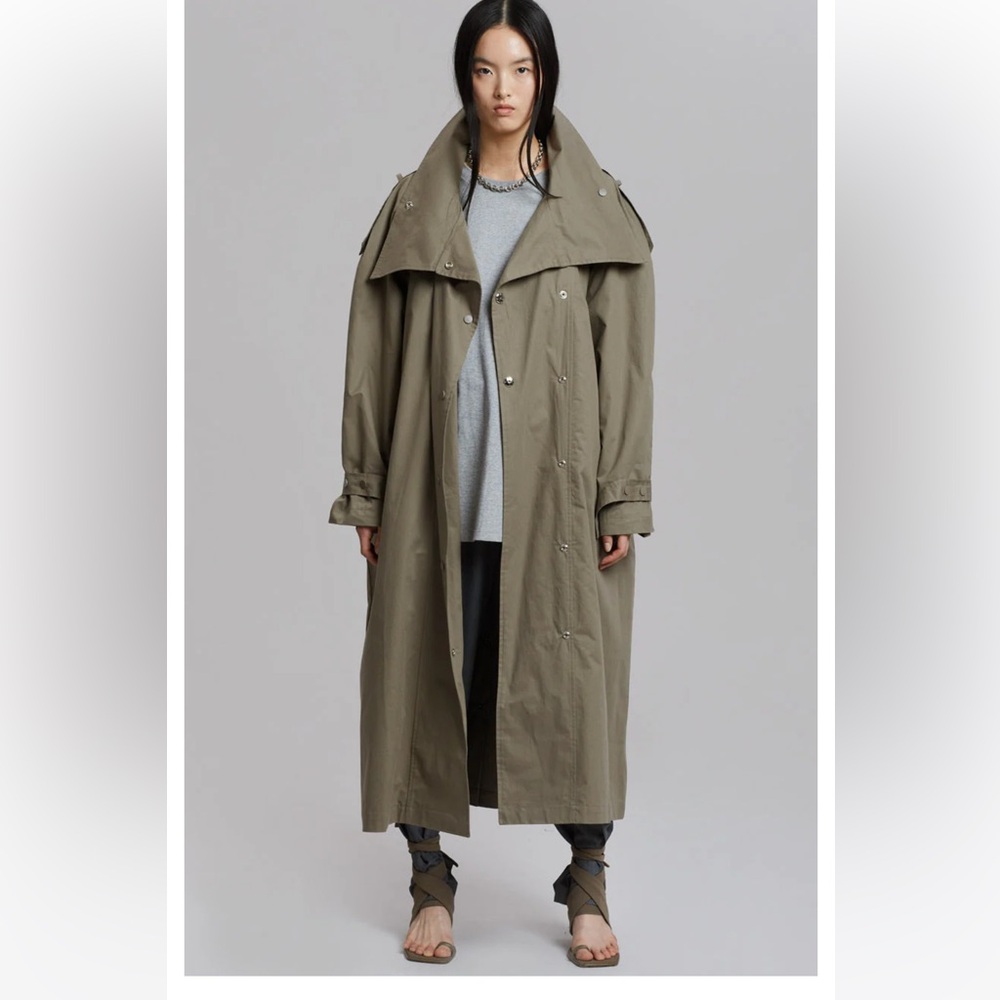 The Frankie shop Lottie wing collar trench coat xs small color olive